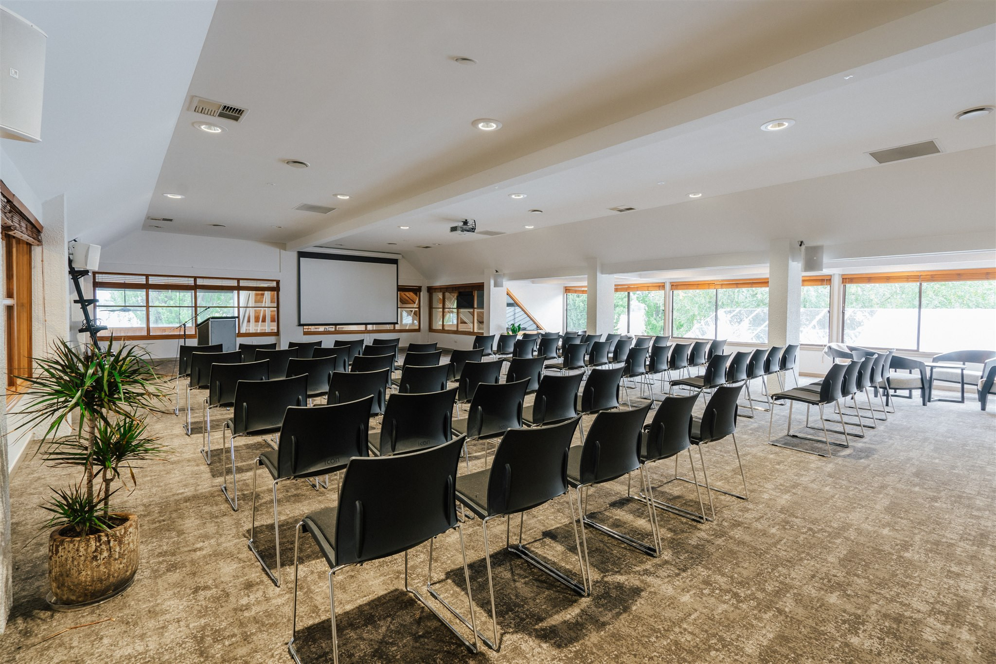 BlackChairs set up in Edgewater's summit room for a conference,